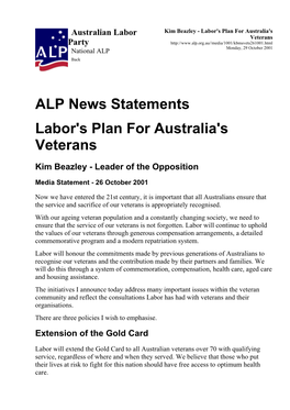 Kim Beazley's Plan for Veterans