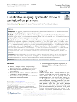 Quantitative Imaging: Systematic Review of Perfusion/Flow Phantoms Marije E