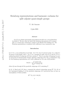 Steinberg Representations and Harmonic Cochains for Split Adjoint