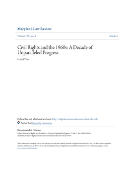 Civil Rights and the 1960S: a Decade of Unparalleled Progress Leland Ware