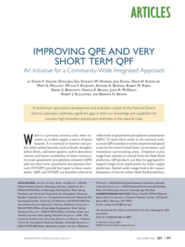 IMPROVING QPE and VERY SHORT TERM QPF an Initiative for a Community-Wide Integrated Approach