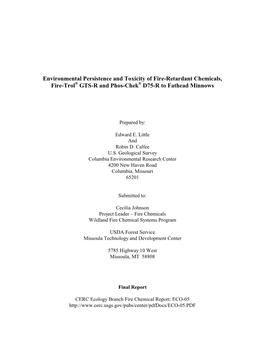 Environmental Persistence and Toxicity of Fire-Retardant Chemicals, Fire-Trol® GTS-R and Phos-Chek® D75-R to Fathead Minnows