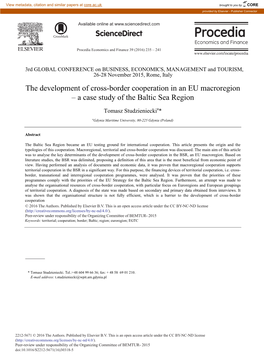 The Development of Cross-Border Cooperation in an EU Macroregion – a Case Study of the Baltic Sea Region