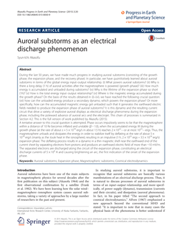 Auroral Substorms As an Electrical Discharge Phenomenon Syun-Ichi Akasofu