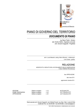 PIANO DI GOVERNO DEL TERRITORIO DOCUMENTO DI PIANO Ing