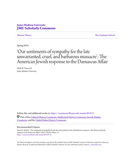 The American Jewish Response to the Damascus Affair Matt .B Darroch James Madison University