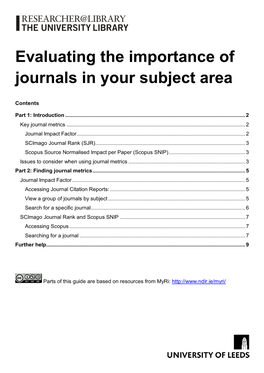 Evaluating the Importance of Journals in Your Subject Area