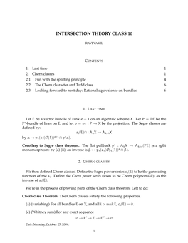 Intersection Theory Class 10