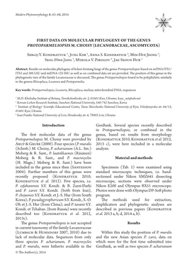 First Data on Molecular Phylogeny of the Genus Protoparmeliopsis M