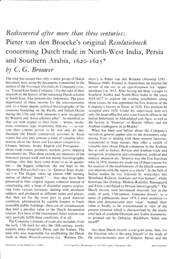 C.G. Brouwer, Rediscovered After More Than Three Centuries. Pieter