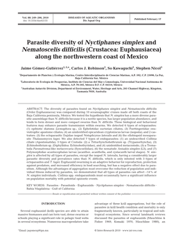 Parasite Diversity of Nyctiphanes Simplex and Nematoscelis Difficilis (Crustacea: Euphausiacea) Along the Northwestern Coast of Mexico