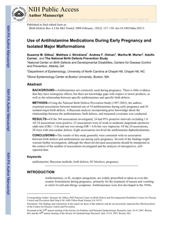 NIH Public Access Author Manuscript Birth Defects Res a Clin Mol Teratol