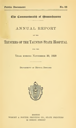 Annual Report of the Trustees of the Taunton State Hospital