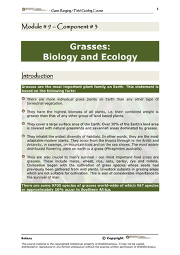 Grasses: Biology and Ecology