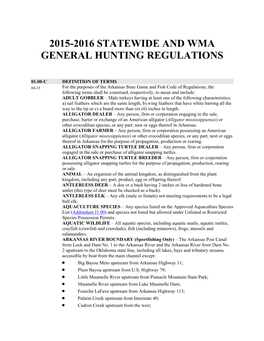 2015-2016 Statewide and Wma General Hunting Regulations