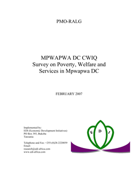 MPWAPWA DC CWIQ Survey on Poverty, Welfare and Services in Mpwapwa DC