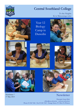 Year 12 Biology Camp in Dunedin Newsletter