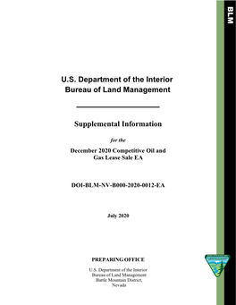 U.S. Department of the Interior Bureau of Land Management Supplemental Information