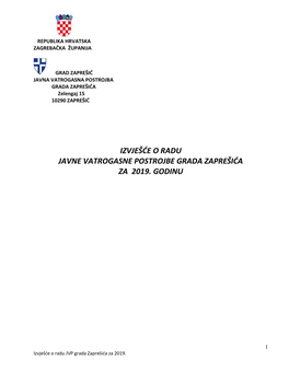 Izvješće O Radu JVP Grada Zaprešića Za 2019. Godinu