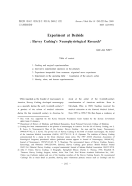 Experiment at Bedside : Harvey Cushing’S Neurophysiological Research*