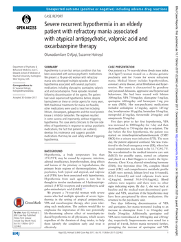 Severe Recurrent Hypothermia in an Elderly Patient with Refractory Mania