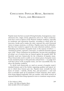 Conclusion: Popular Music, Aesthetic Value, and Materiality