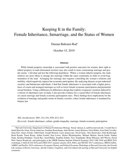 Female Inheritance, Inmarriage, and the Status of Women
