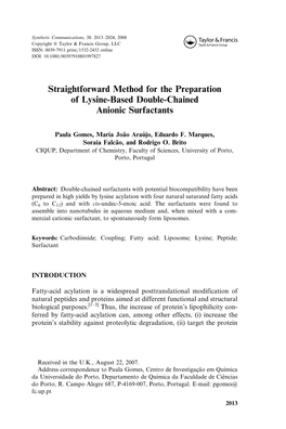 Straightforward Method for the Preparation of Lysine-Based Double-Chained Anionic Surfactants