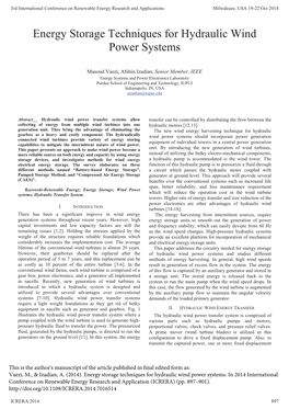 Energy Storage Techniques for Hydraulic Wind Power Systems