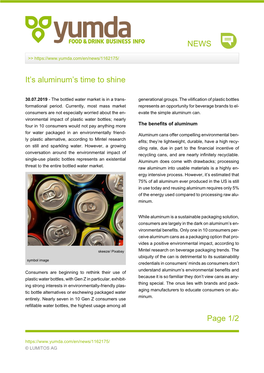 NEWS Page 1/2 It's Aluminum's Time to Shine