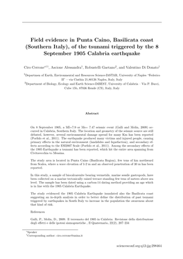 Field Evidence in Punta Caino, Basilicata Coast (Southern Italy), of the Tsunami Triggered by the 8 September 1905 Calabria Earthquake