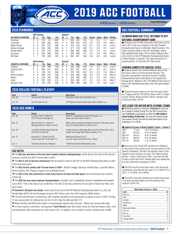 2019 Standings Acc Football Summary 2019 College