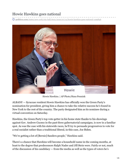 Howie Hawkins Goes National