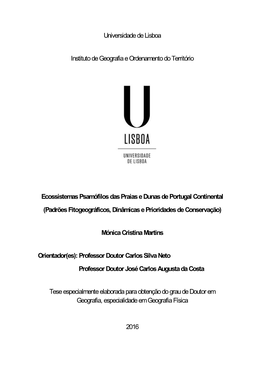 Universidade De Lisboa Instituto De Geografia E Ordenamento Do Território Ecossistemas Psamófilos Das Praias E Dunas De Portug