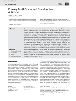 Primary Teeth Stains and Discoloration: Areview