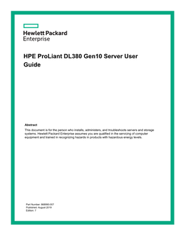 HPE Proliant DL380 Gen10 Server User Guide