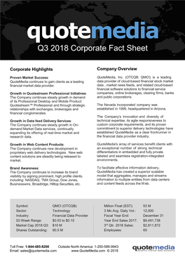 Q3 2018 Corporate Fact Sheet