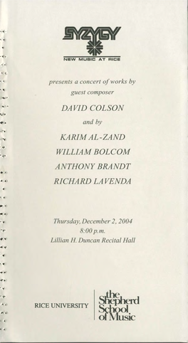 Karim Al-Zand William Bolcom Anthony Brandt