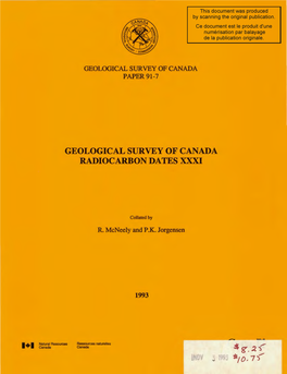 GEOLOGICAL SURVEY of CANADA RADIOCARBON DATES XXXI $Fr.:?.<