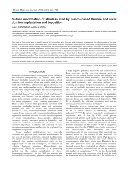 Surface Modification of Stainless Steel by Plasma-Based Fluorine and Silver Dual Ion Implantation and Deposition Yukari SHINONAGA and Kenji ARITA