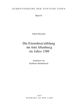 Die Einwohnerzählung Im Amt Altenburg Im Jahre 1580