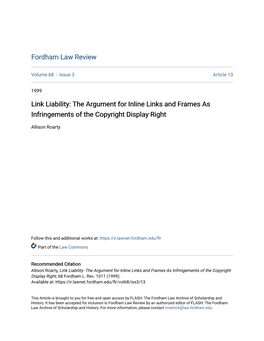 Link Liability: the Argument for Inline Links and Frames As Infringements of the Copyright Display Right