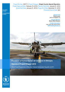 Provision of Humanitarian Air Services in Ethiopia Standard Project Report 2018