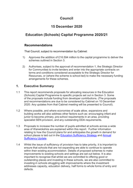 Council 15 December 2020 Education (Schools) Capital Programme