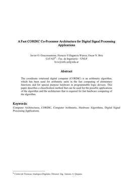 CORDIC Co-Processor Architecture for Digital Signal Processing Applications