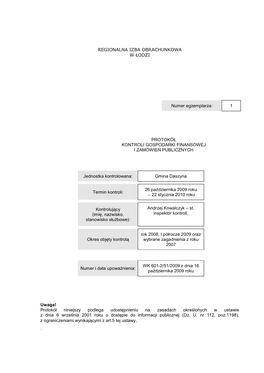 1 Protokół Kontroli Gospodarki Finansowej I Zamówień Publicznych