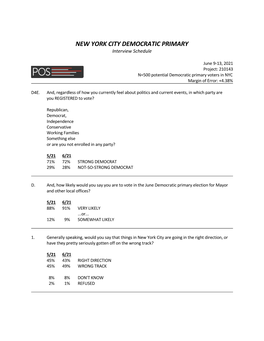 NEW YORK CITY DEMOCRATIC PRIMARY Interview Schedule