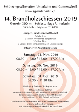 14 . Brandholzschiessen 2019 Gewehr 300 M | Schiessanlage Unterkulm 16 Scheiben Polytronic TG 6300