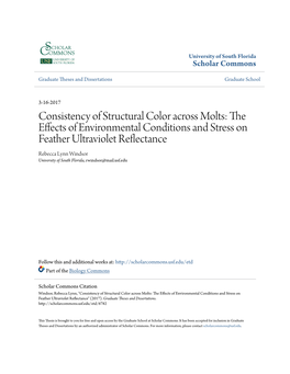 The Effects of Environmental Conditions and Stress on Feather Ultraviolet Reflectance Rebecca Lynn Windsor University of South Florida, Rwindsor@Mail.Usf.Edu