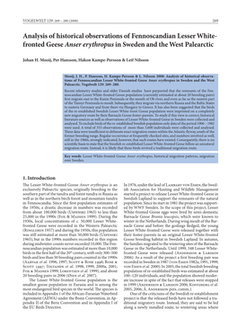Analysis of Historical Observations of Fennoscandian Lesser White- Fronted Geese Anser Erythropus in Sweden and the West Palearctic